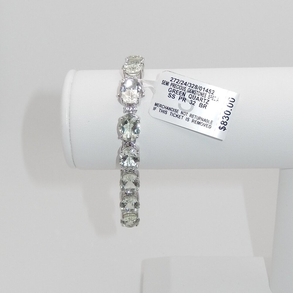 Green Quartz (32 ct.) & White Topaz (1/2 ct.) Tennis Bracelet / 7" / List $830
